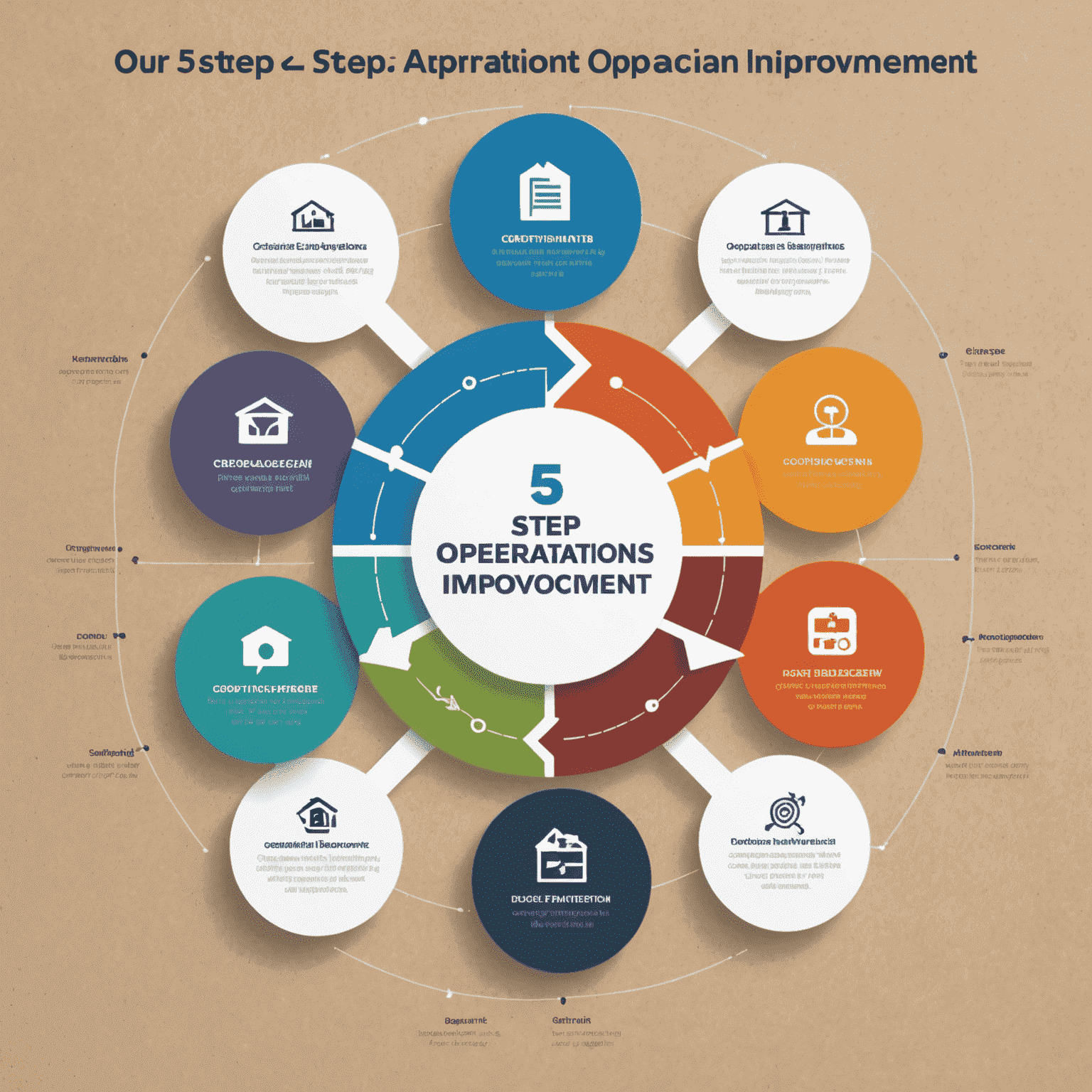 A visual representation of our 5-step approach to operations improvement, with icons for each step connected by arrows