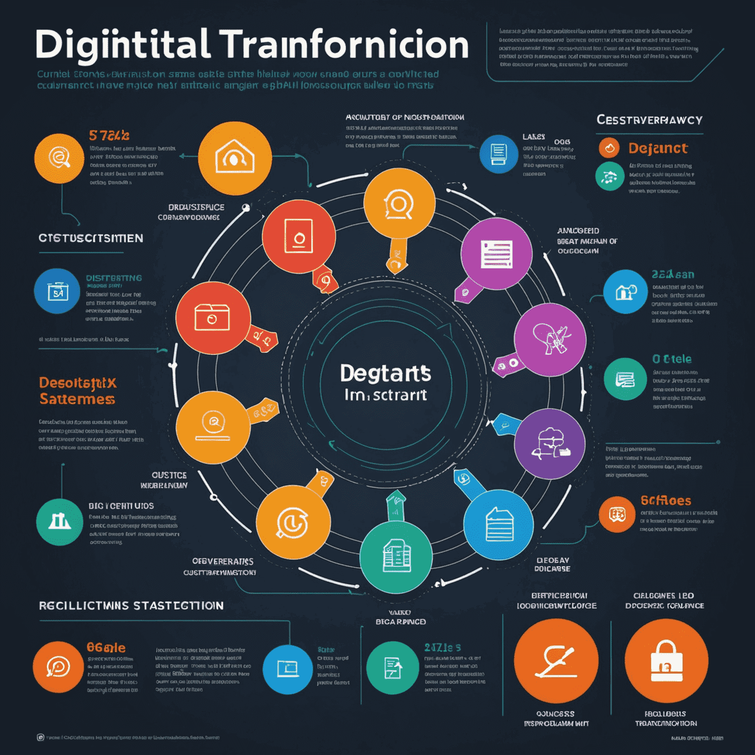 A visually striking infographic showcasing the key steps and benefits of digital transformation, including improved efficiency, enhanced customer experience, and increased revenue streams